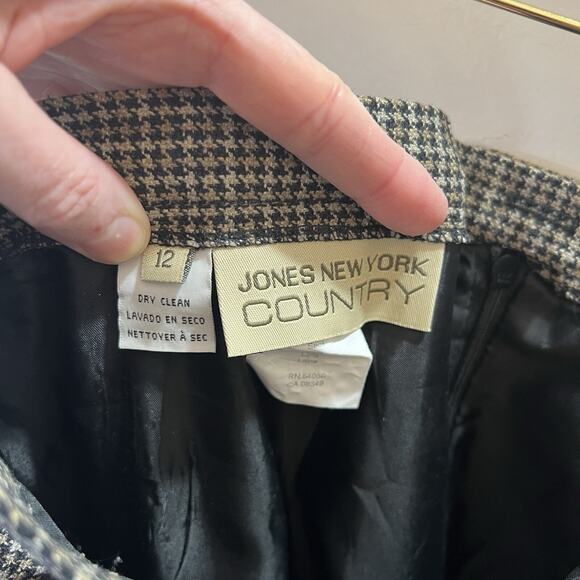 Women's Houndstooth Pencil Skirt Wool Silk Sz L 12 Brown Academia Preppy Office - Picture 5 of 8